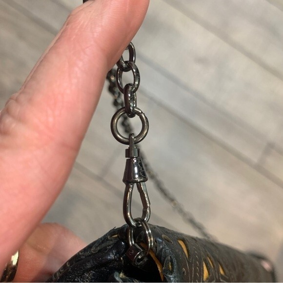 Inge Christopher Charlotte Filligree Black & Gold Leather Clutch - Picture 6 of 10